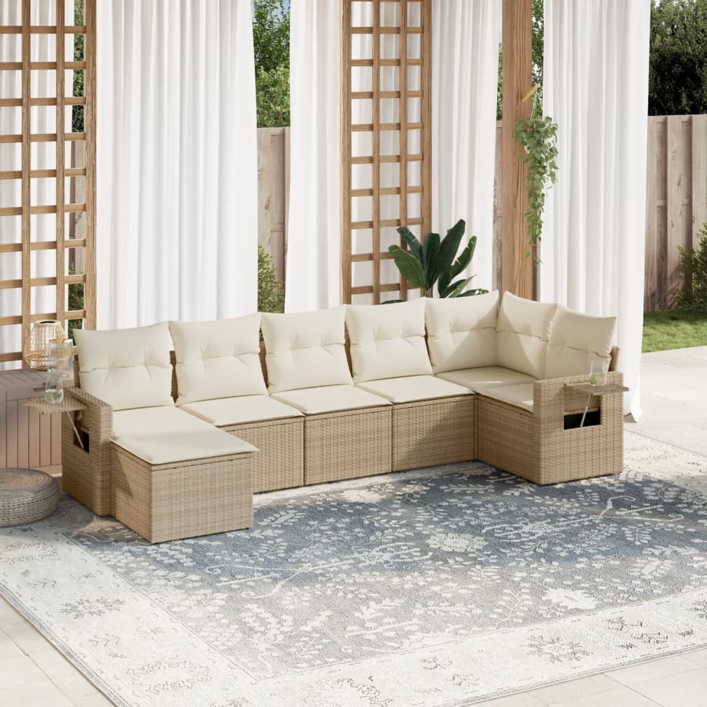 7-delige Loungeset met kussens poly rattan beige is nu te koop bij PeponiXL, paradijselijk wonen!