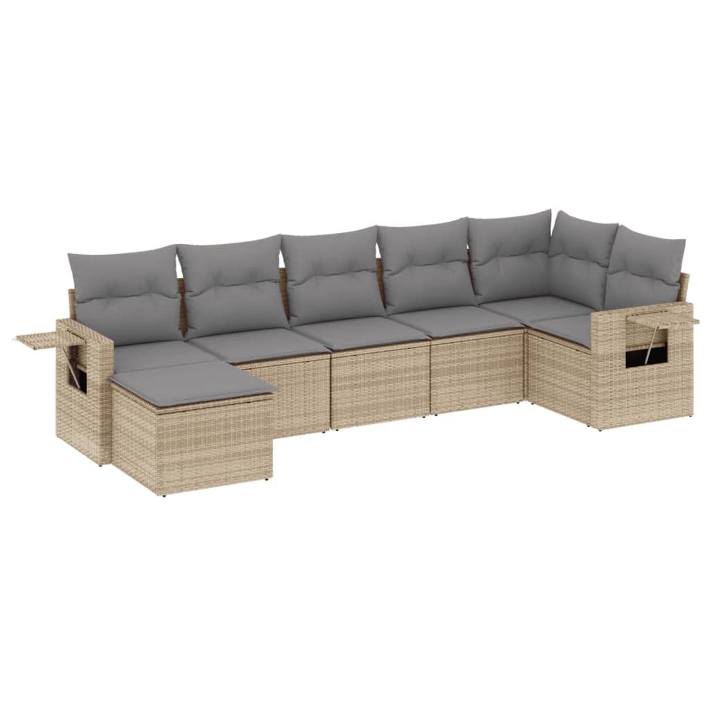 7-delige Loungeset met kussens poly rattan beige is nu te koop bij PeponiXL, paradijselijk wonen!