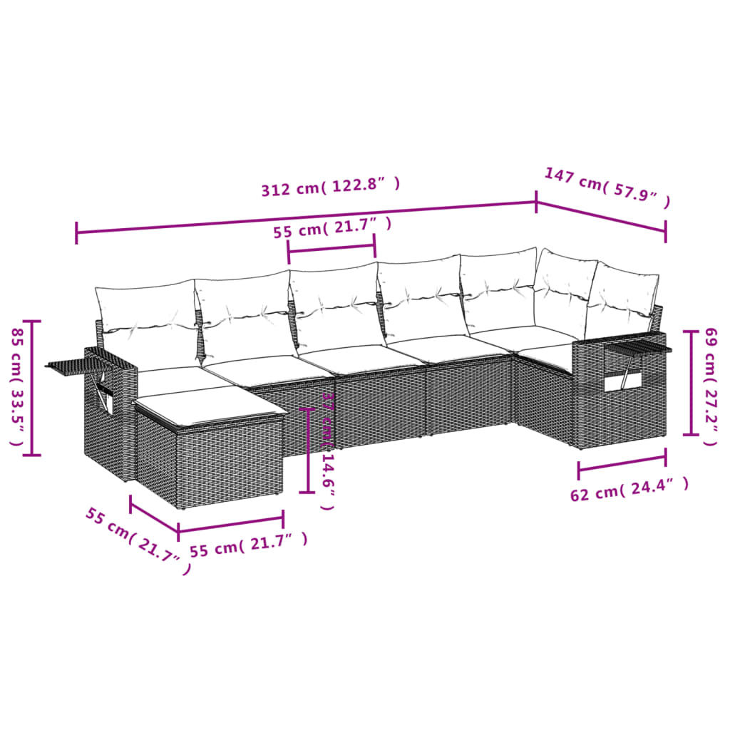 7-delige Loungeset met kussens poly rattan beige is nu te koop bij PeponiXL, paradijselijk wonen!