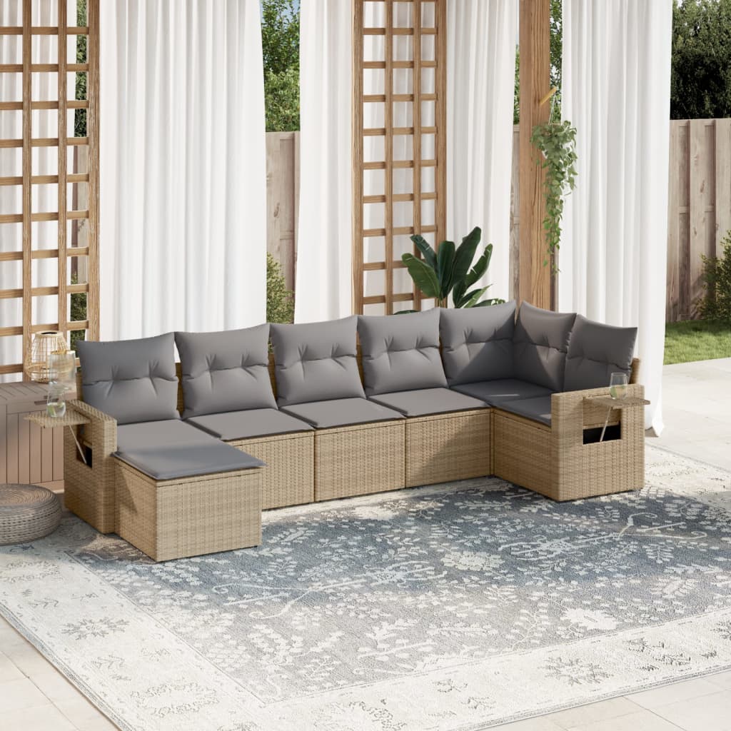 7-delige Loungeset met kussens poly rattan beige is nu te koop bij PeponiXL, paradijselijk wonen!