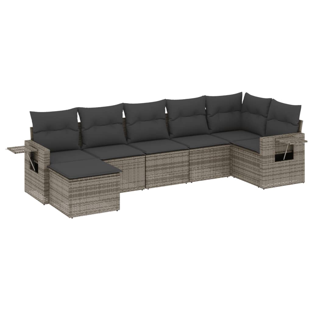 7-delige Loungeset met kussens poly rattan grijs is nu te koop bij PeponiXL, paradijselijk wonen!
