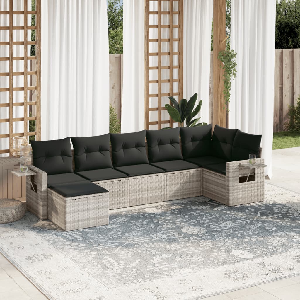 7-delige Loungeset met kussens poly rattan lichtgrijs is nu te koop bij PeponiXL, paradijselijk wonen!
