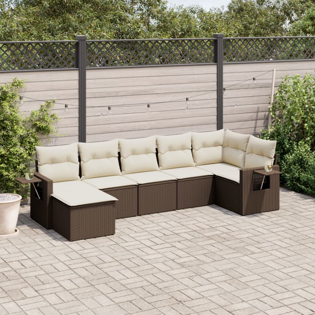 7-delige Loungeset met kussens poly rattan bruin is nu te koop bij PeponiXL, paradijselijk wonen!