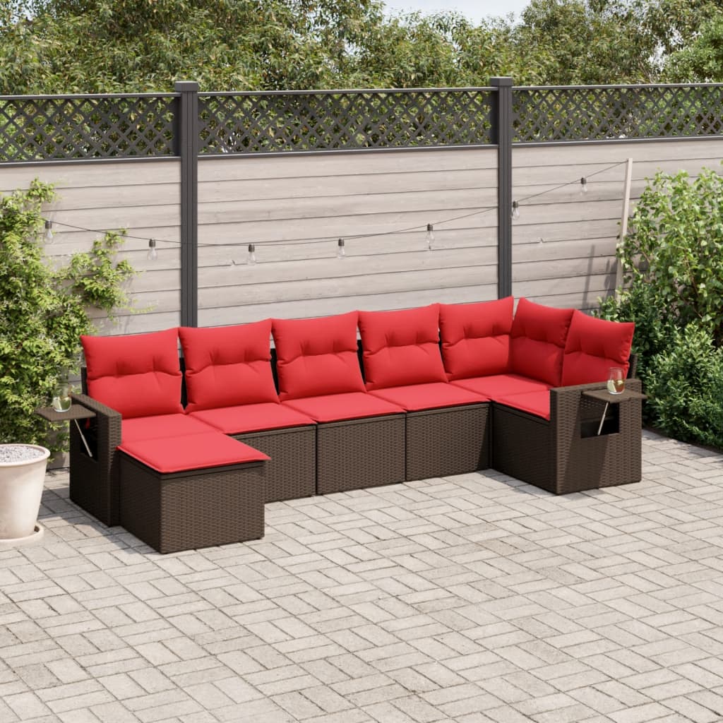 7-delige tuinbankset met kussens, bruin polyrotan is nu te koop bij PeponiXL, paradijselijk wonen!