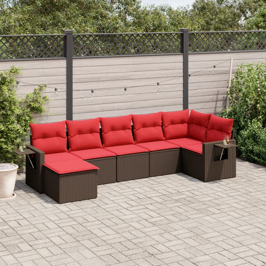 7-delige tuinbankset met kussens, bruin polyrotan is nu te koop bij PeponiXL, paradijselijk wonen!
