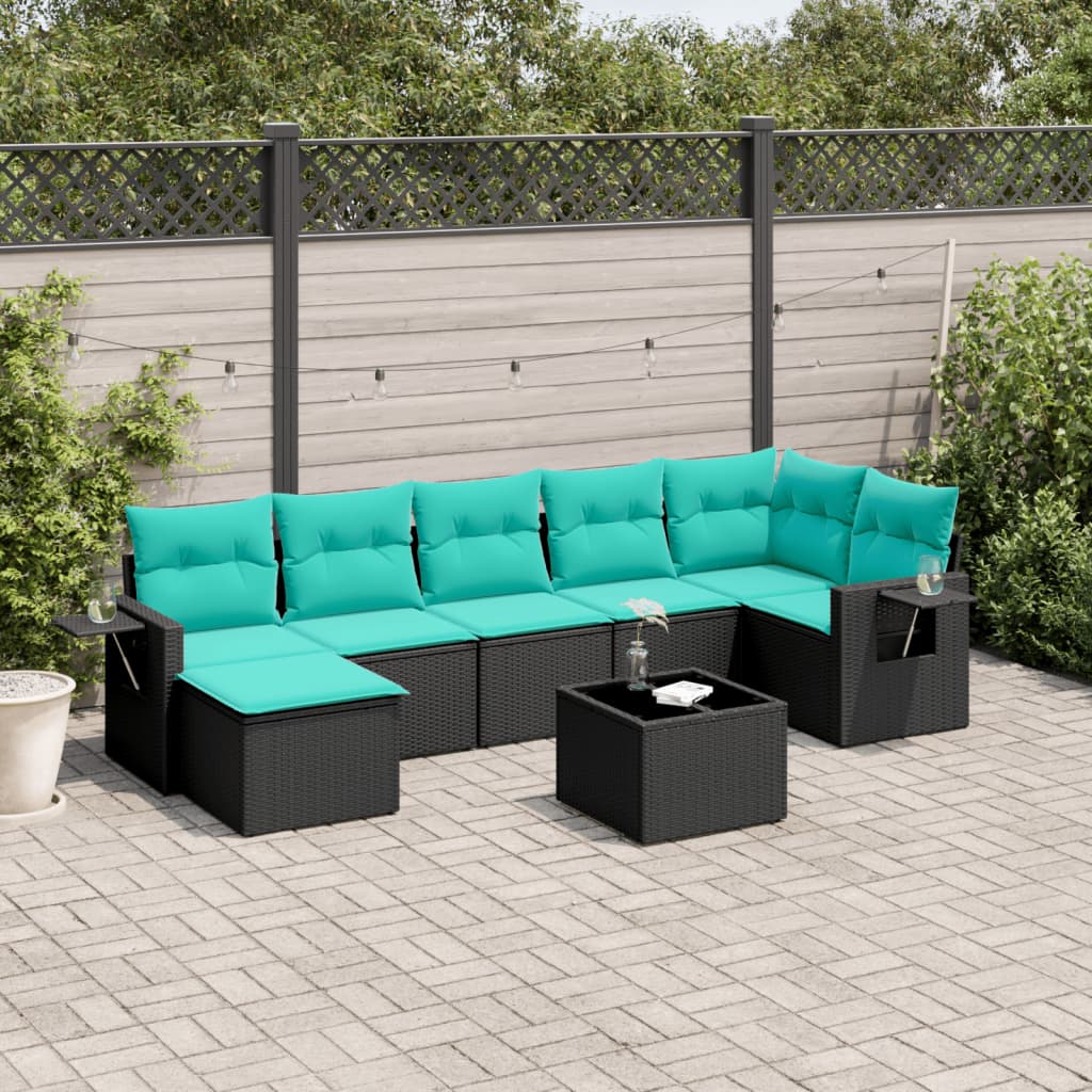 8-delige tuinbankset met kussens, zwart polyrotan is nu te koop bij PeponiXL, paradijselijk wonen!