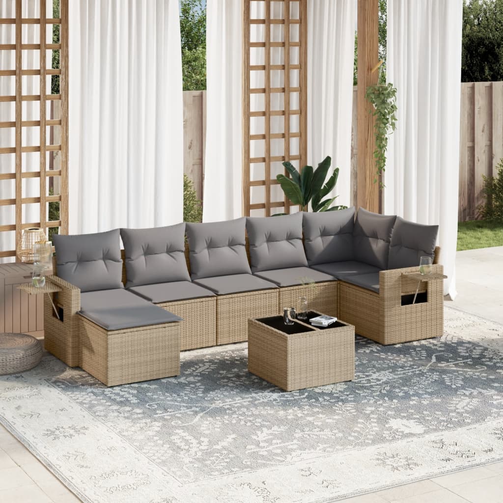 8-delige Loungeset met kussens poly rattan beige is nu te koop bij PeponiXL, paradijselijk wonen!