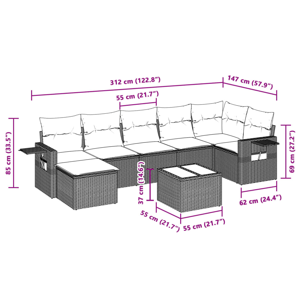 8-delige Loungeset met kussens poly rattan lichtgrijs is nu te koop bij PeponiXL, paradijselijk wonen!