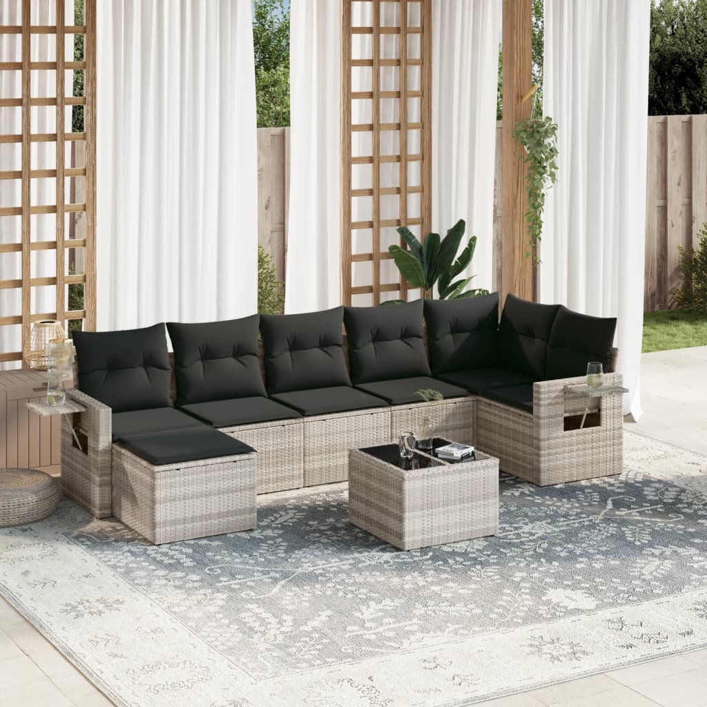 8-delige Loungeset met kussens poly rattan lichtgrijs is nu te koop bij PeponiXL, paradijselijk wonen!