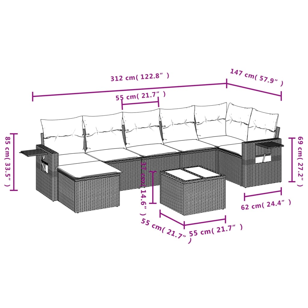 8-delige Loungeset met kussens poly rattan bruin is nu te koop bij PeponiXL, paradijselijk wonen!