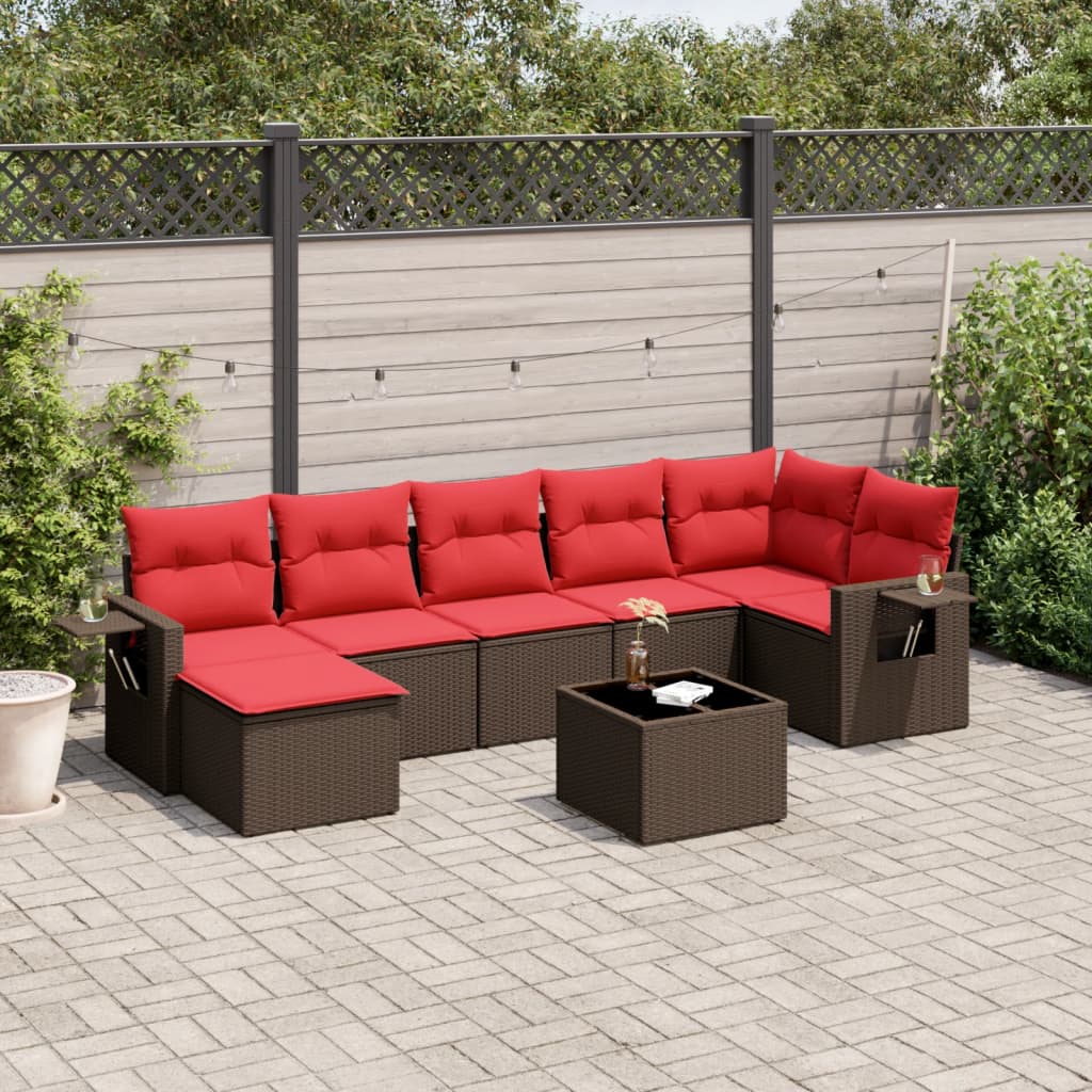 8-delige tuinbankset met kussens, bruin polyrotan is nu te koop bij PeponiXL, paradijselijk wonen!