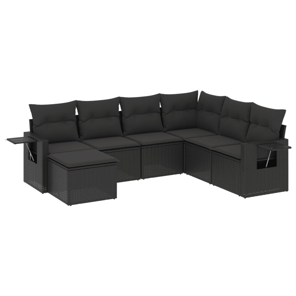7-delige Loungeset met kussens poly rattan zwart is nu te koop bij PeponiXL, paradijselijk wonen!