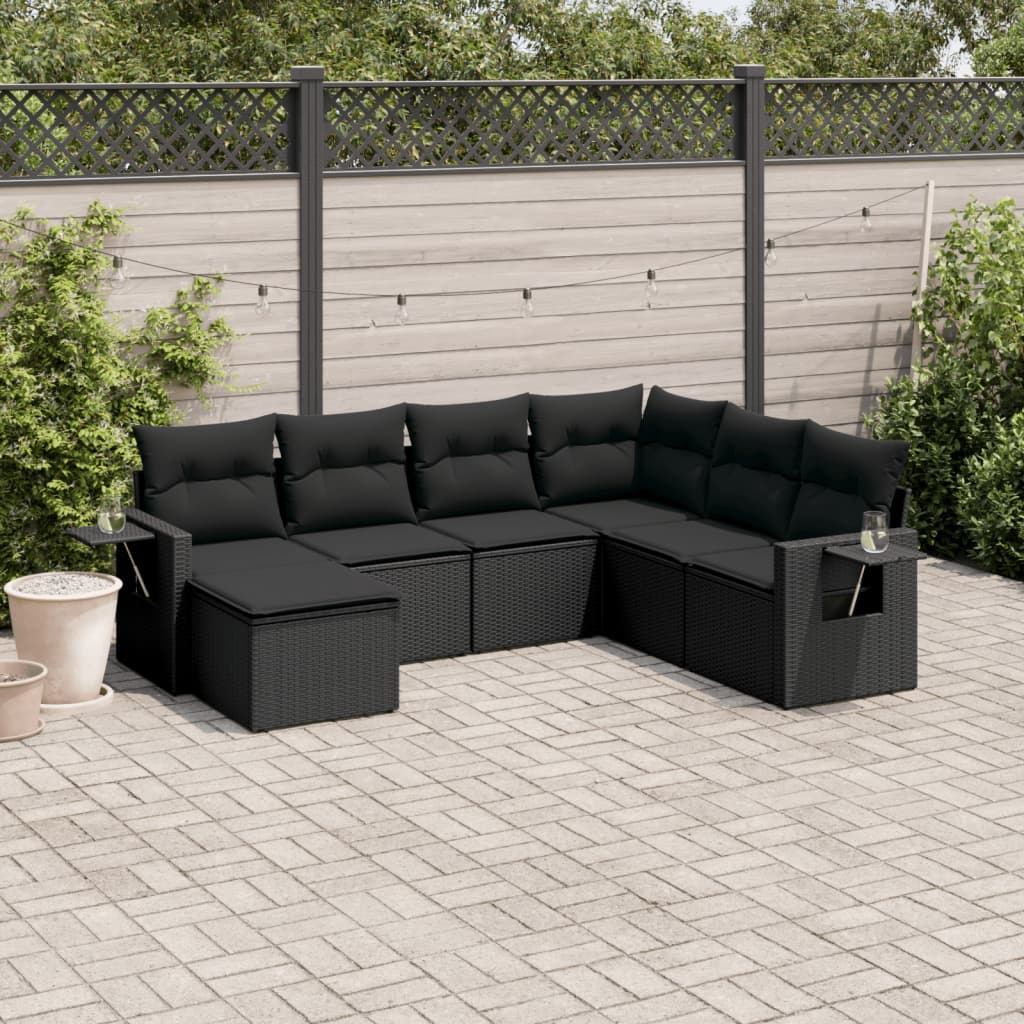 7-delige Loungeset met kussens poly rattan zwart is nu te koop bij PeponiXL, paradijselijk wonen!