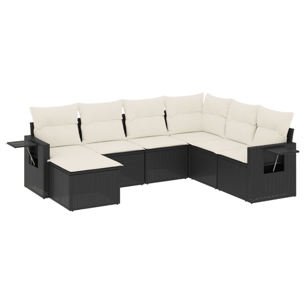 7-delige Loungeset met kussens poly rattan zwart is nu te koop bij PeponiXL, paradijselijk wonen!