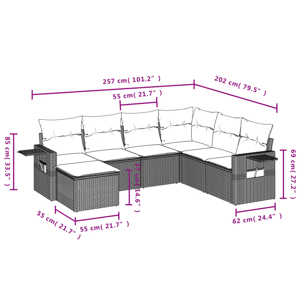 7-delige tuinbankset met kussens van zwart polyrotan is nu te koop bij PeponiXL, paradijselijk wonen!