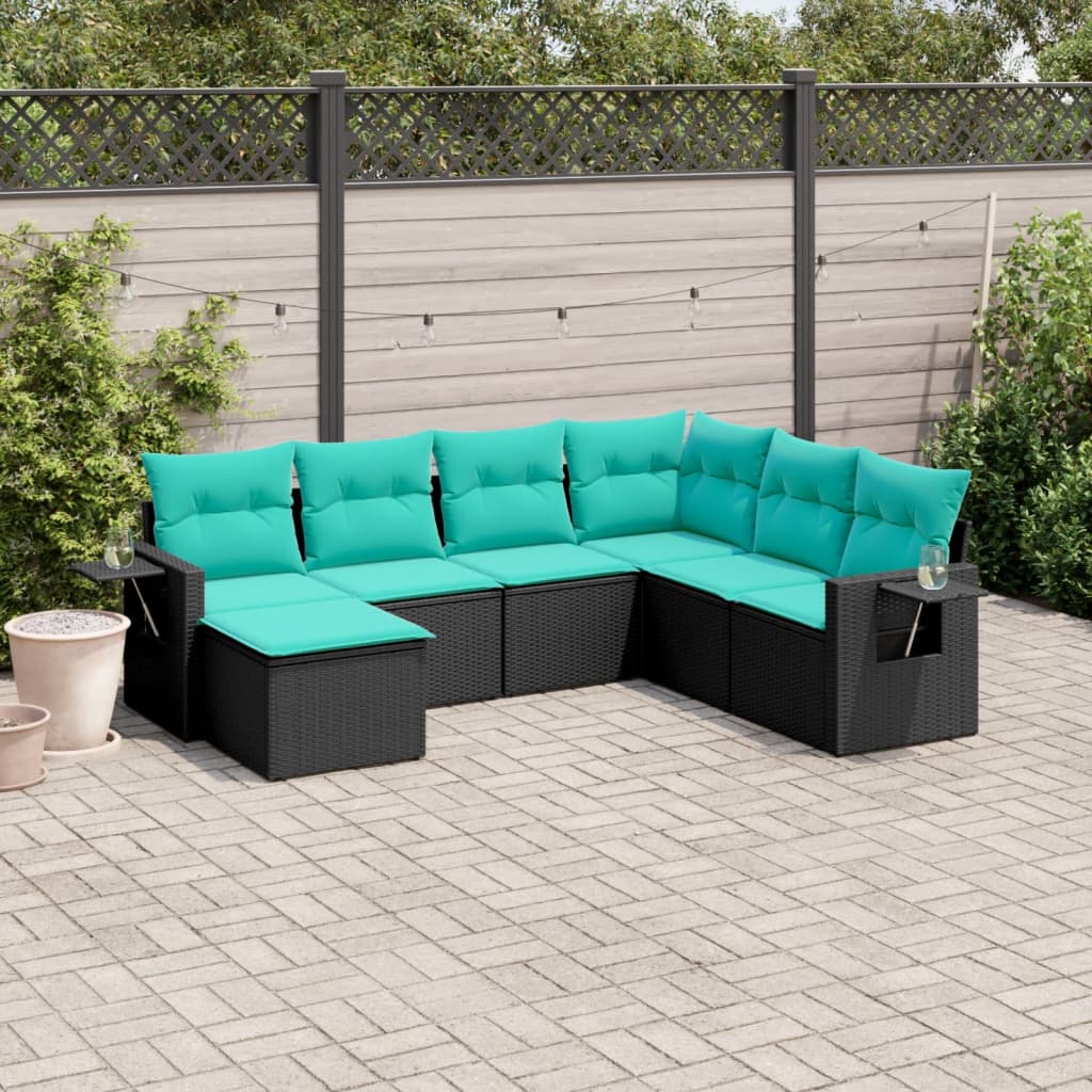 7-delige tuinbankset met kussens van zwart polyrotan is nu te koop bij PeponiXL, paradijselijk wonen!