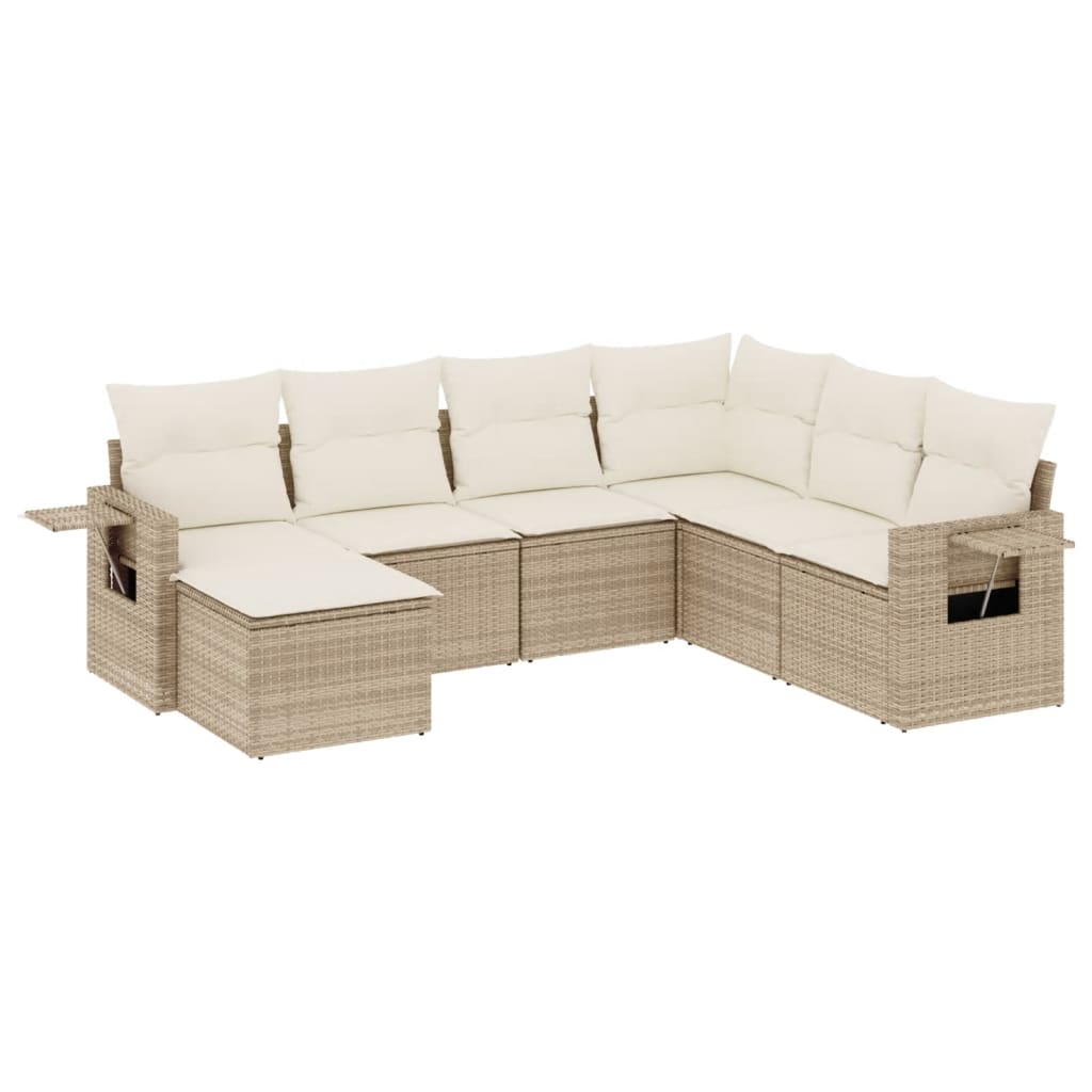 7-delige Loungeset met kussens poly rattan beige is nu te koop bij PeponiXL, paradijselijk wonen!