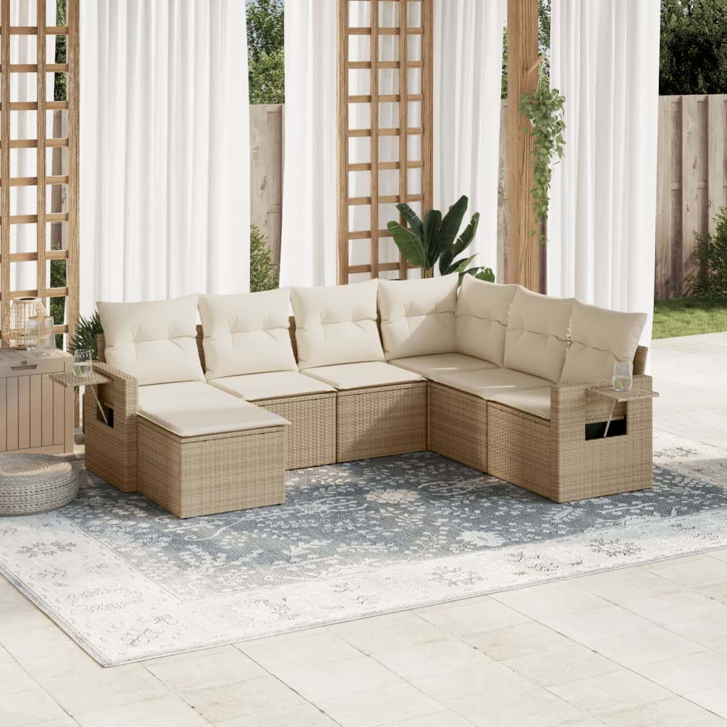 7-delige Loungeset met kussens poly rattan beige is nu te koop bij PeponiXL, paradijselijk wonen!