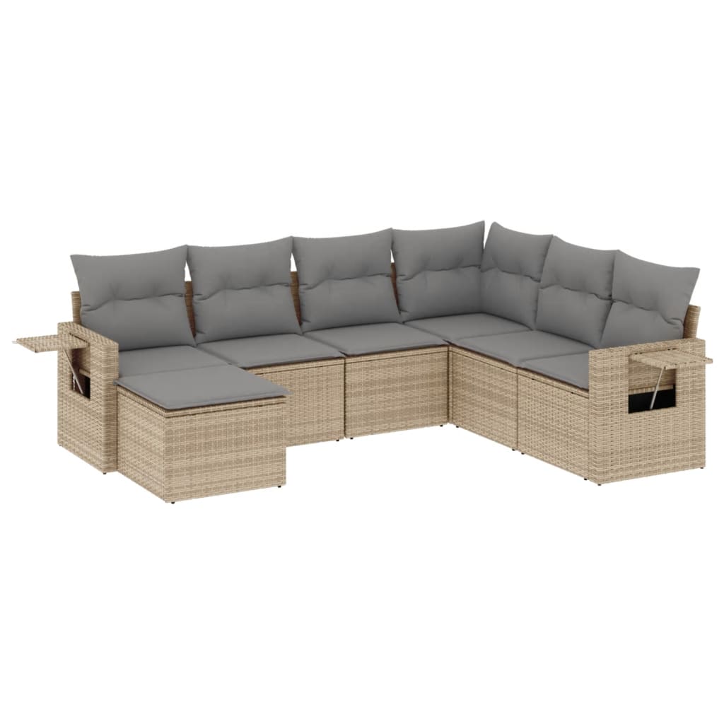 7-delige Loungeset met kussens poly rattan beige is nu te koop bij PeponiXL, paradijselijk wonen!