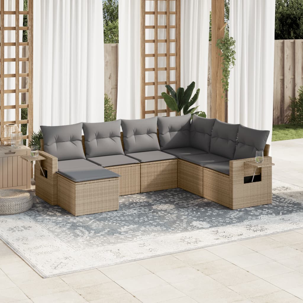7-delige Loungeset met kussens poly rattan beige is nu te koop bij PeponiXL, paradijselijk wonen!