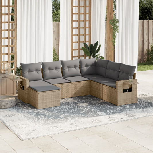7-delige Loungeset met kussens poly rattan beige is nu te koop bij PeponiXL, paradijselijk wonen!