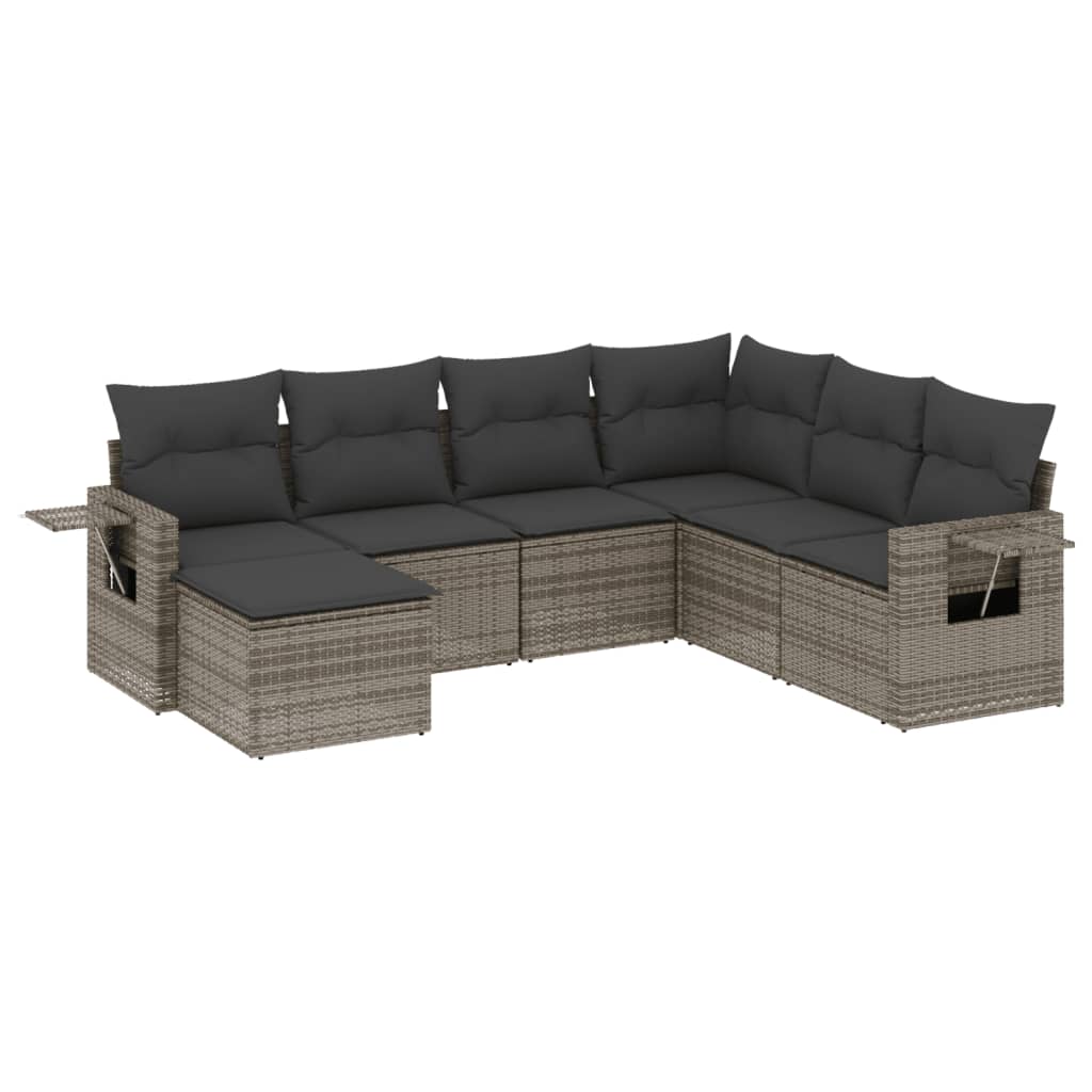 7-delige Loungeset met kussens poly rattan grijs is nu te koop bij PeponiXL, paradijselijk wonen!