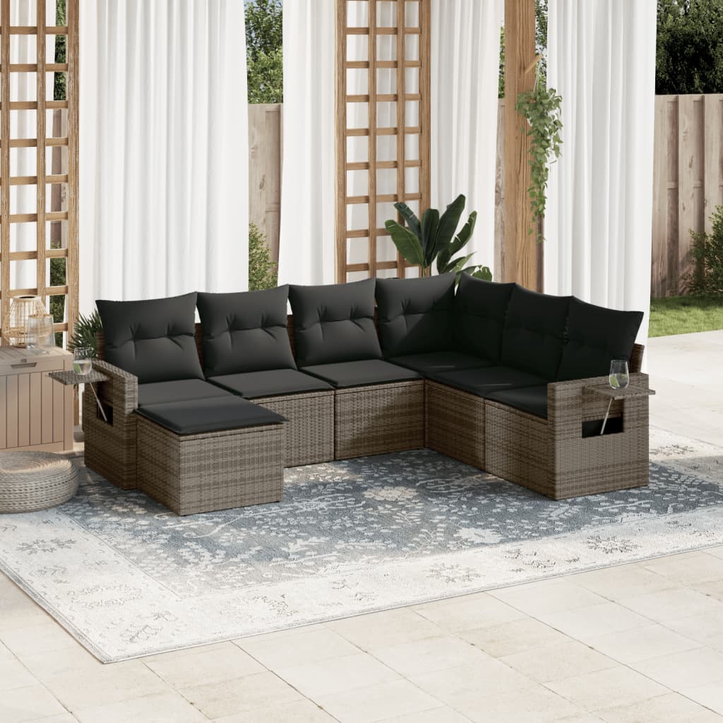 7-delige Loungeset met kussens poly rattan grijs is nu te koop bij PeponiXL, paradijselijk wonen!