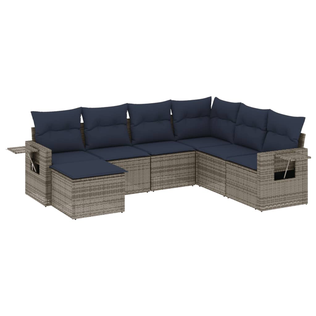 7-delige tuinbankset met kussens, grijs polyrotan is nu te koop bij PeponiXL, paradijselijk wonen!