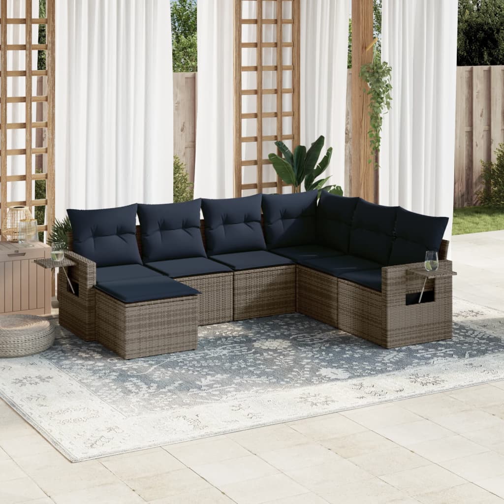 7-delige tuinbankset met kussens, grijs polyrotan is nu te koop bij PeponiXL, paradijselijk wonen!