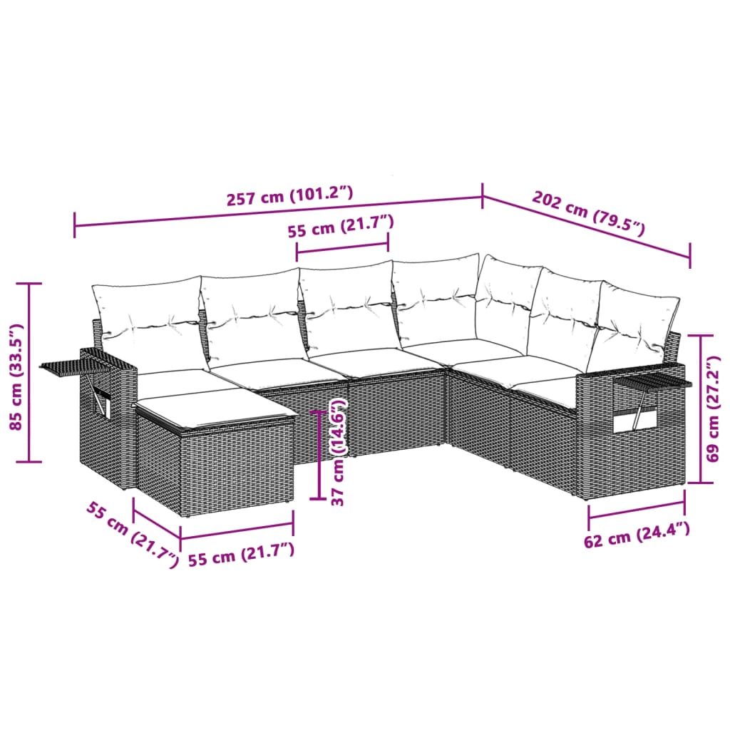 7-delige Loungeset met kussens poly rattan lichtgrijs is nu te koop bij PeponiXL, paradijselijk wonen!