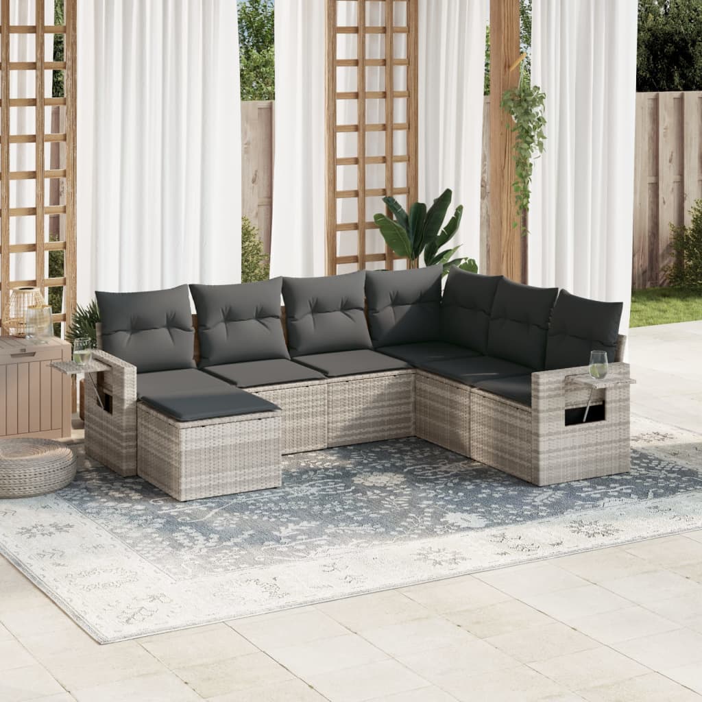 7-delige Loungeset met kussens poly rattan lichtgrijs is nu te koop bij PeponiXL, paradijselijk wonen!