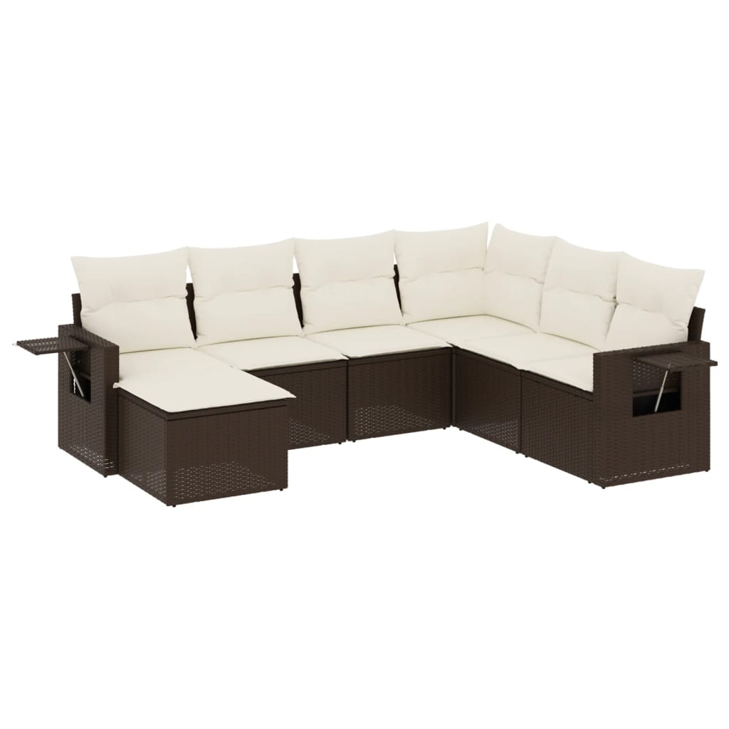 7-delige Loungeset met kussens poly rattan bruin is nu te koop bij PeponiXL, paradijselijk wonen!