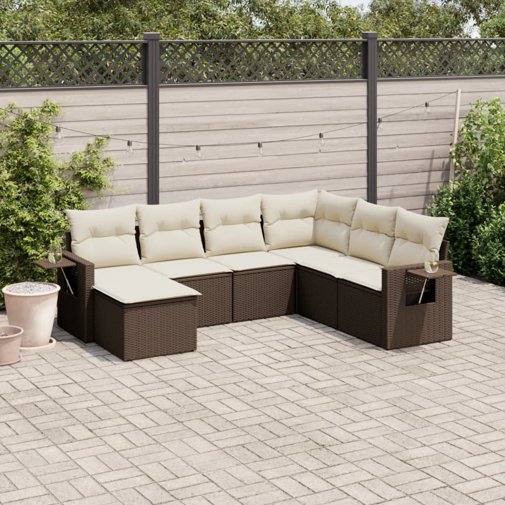 7-delige Loungeset met kussens poly rattan bruin is nu te koop bij PeponiXL, paradijselijk wonen!