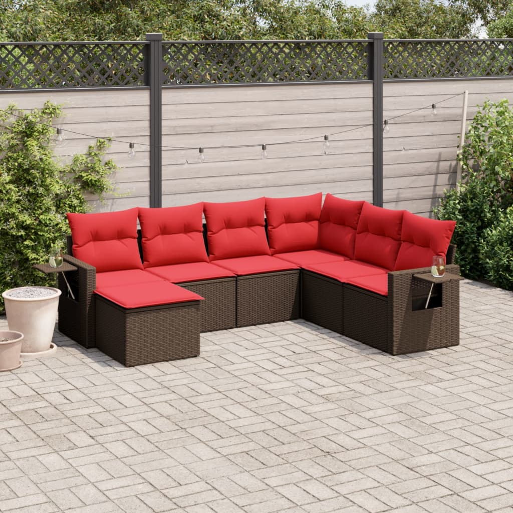 7-delige tuinbankset met kussens, bruin polyrotan is nu te koop bij PeponiXL, paradijselijk wonen!
