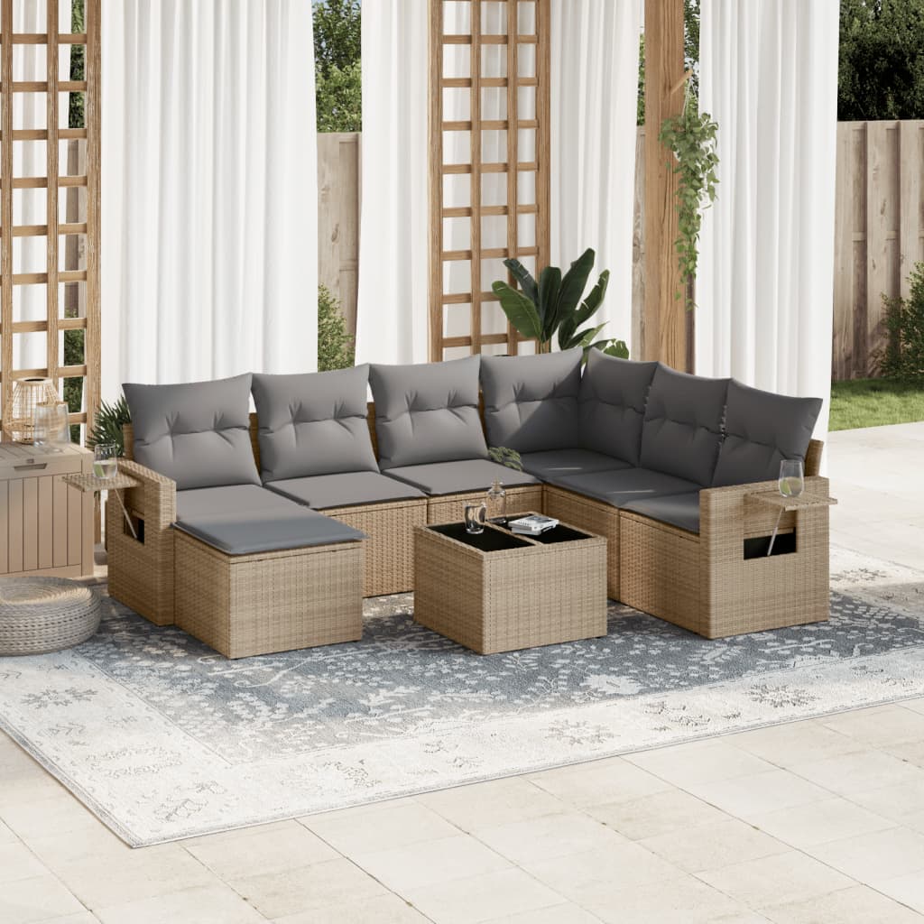 8-delige Loungeset met kussens poly rattan beige is nu te koop bij PeponiXL, paradijselijk wonen!
