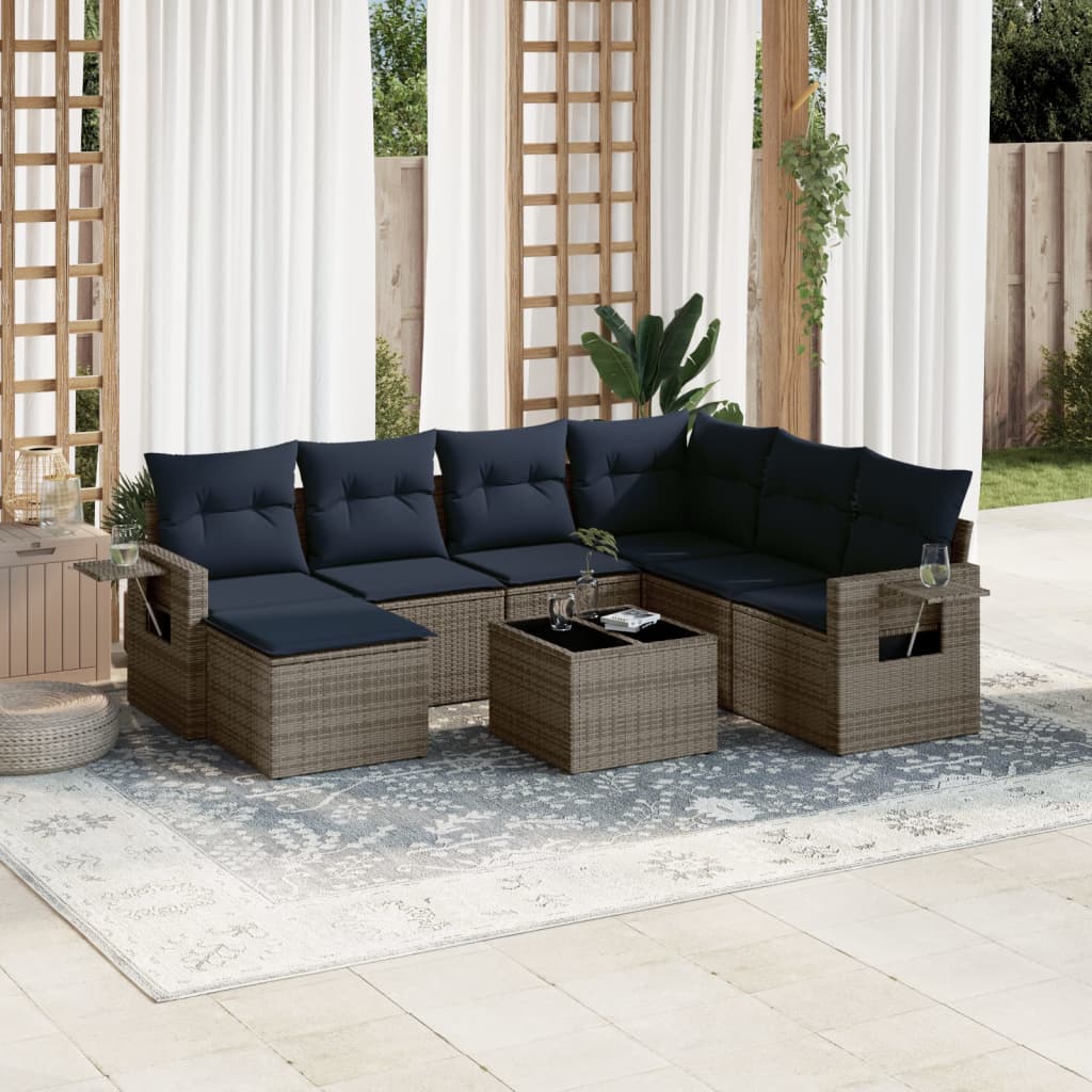 8-delige tuinbankset met kussens, grijs polyrotan is nu te koop bij PeponiXL, paradijselijk wonen!