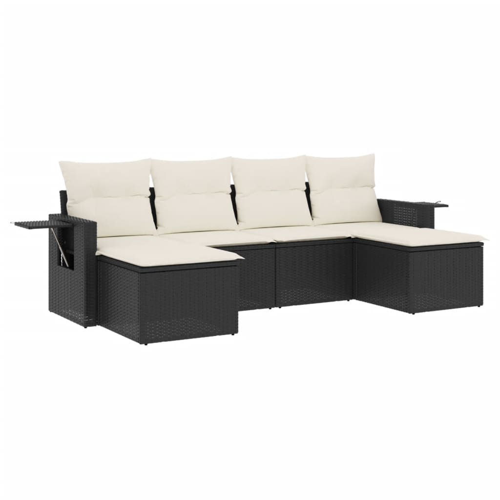 6-delige Loungeset met kussens poly rattan zwart is nu te koop bij PeponiXL, paradijselijk wonen!