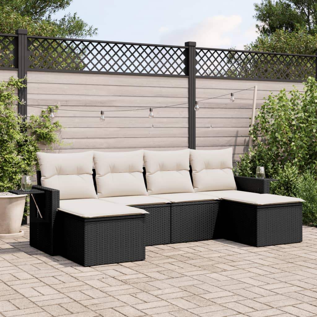 6-delige Loungeset met kussens poly rattan zwart is nu te koop bij PeponiXL, paradijselijk wonen!