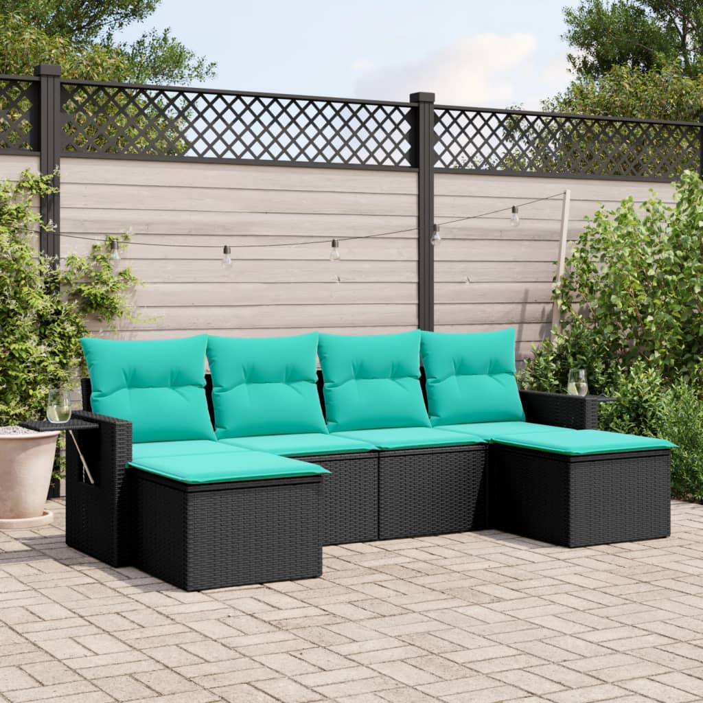 6-delige tuinbankset met kussens van zwart polyrotan is nu te koop bij PeponiXL, paradijselijk wonen!