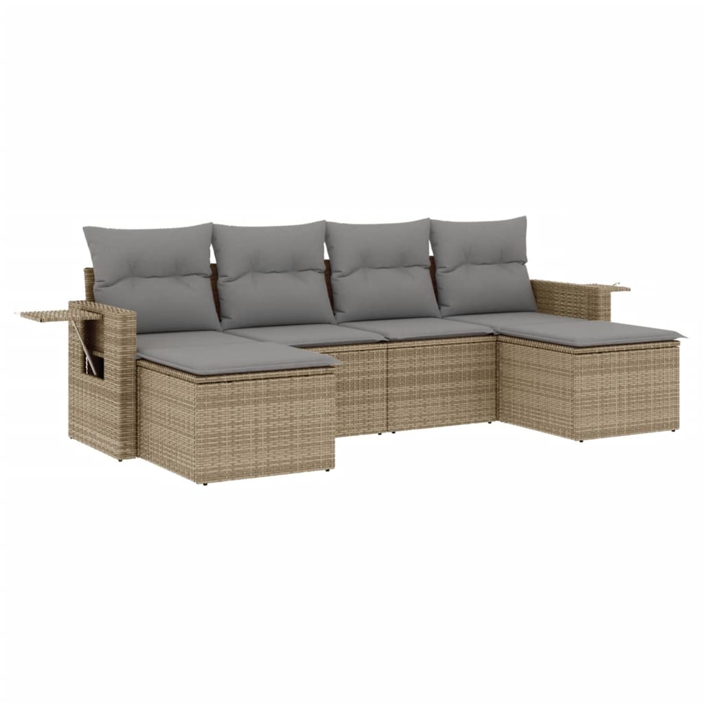 6-delige Loungeset met kussens poly rattan beige is nu te koop bij PeponiXL, paradijselijk wonen!