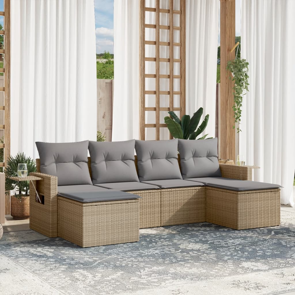 6-delige Loungeset met kussens poly rattan beige is nu te koop bij PeponiXL, paradijselijk wonen!