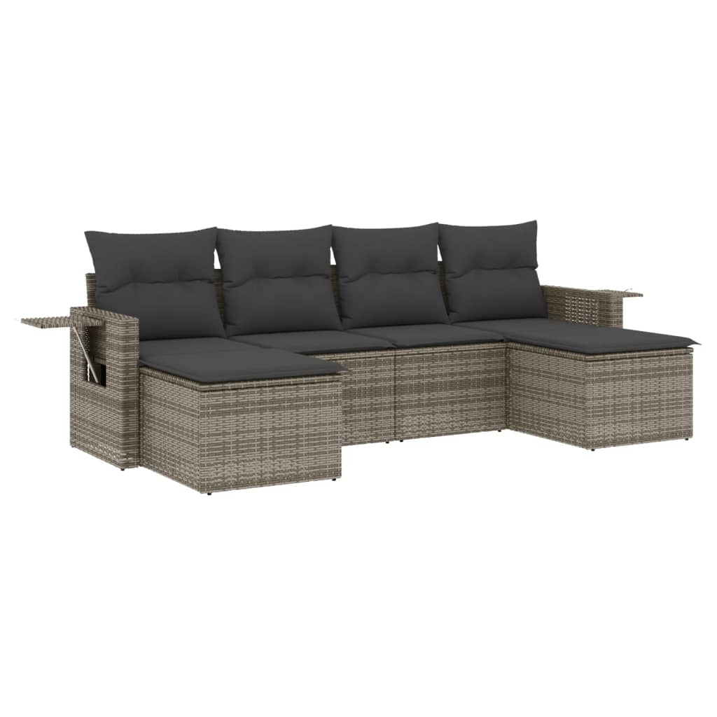 6-delige Loungeset met kussens poly rattan grijs is nu te koop bij PeponiXL, paradijselijk wonen!
