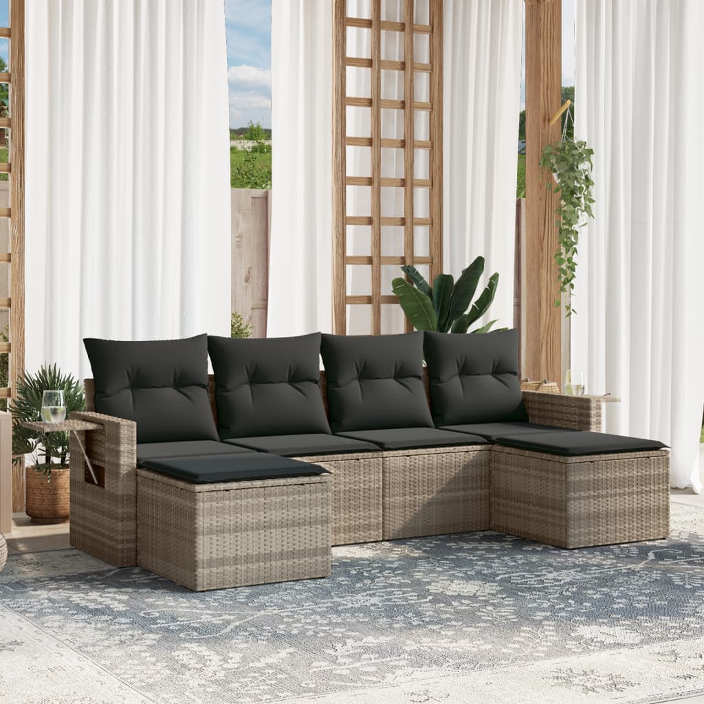 6-delige Loungeset met kussens poly rattan lichtgrijs is nu te koop bij PeponiXL, paradijselijk wonen!