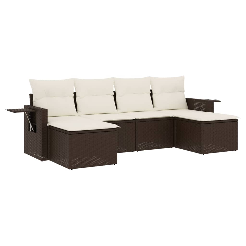 6-delige Loungeset met kussens poly rattan bruin is nu te koop bij PeponiXL, paradijselijk wonen!
