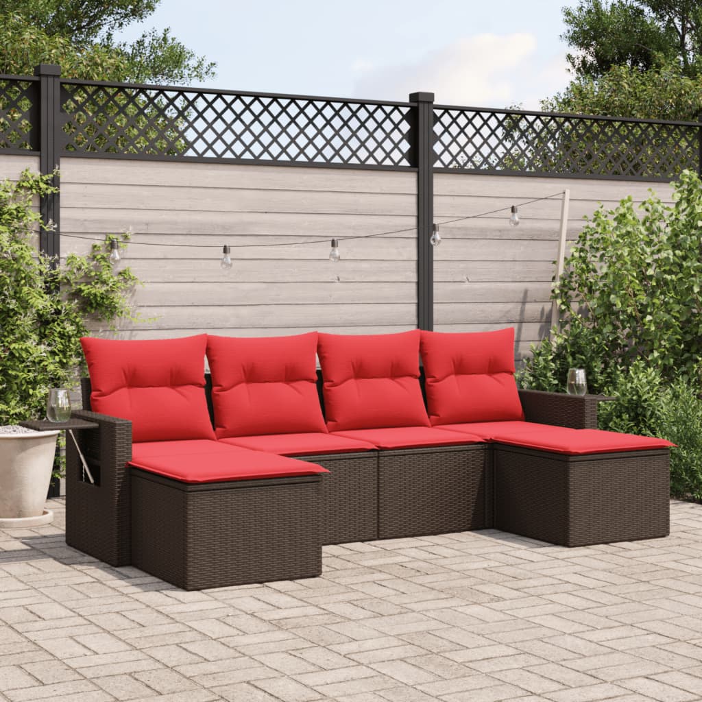 6-delige tuinbankset met kussens, bruin polyrotan is nu te koop bij PeponiXL, paradijselijk wonen!