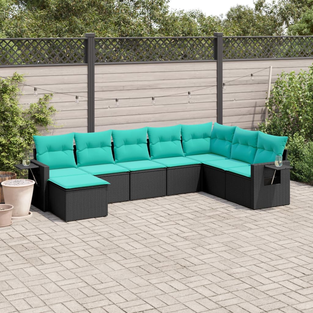 8-delige tuinbankset met kussens, zwart polyrotan is nu te koop bij PeponiXL, paradijselijk wonen!