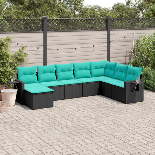 8-delige tuinbankset met kussens, zwart polyrotan is nu te koop bij PeponiXL, paradijselijk wonen!