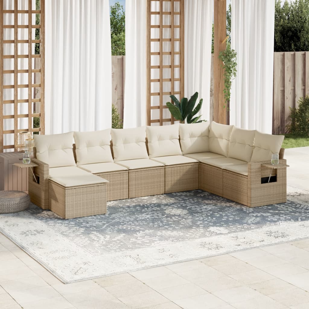 8-delige Loungeset met kussens poly rattan beige is nu te koop bij PeponiXL, paradijselijk wonen!