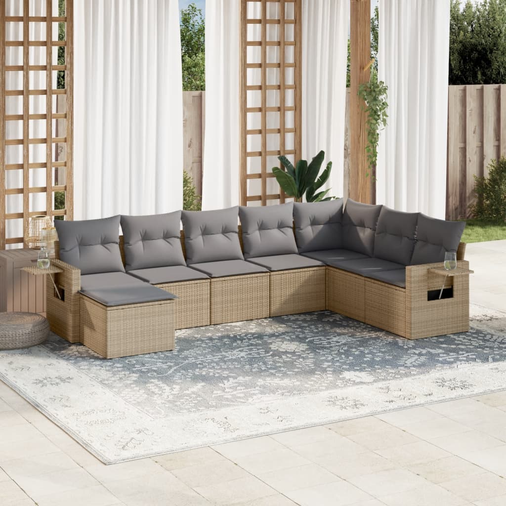 8-delige Loungeset met kussens poly rattan beige is nu te koop bij PeponiXL, paradijselijk wonen!