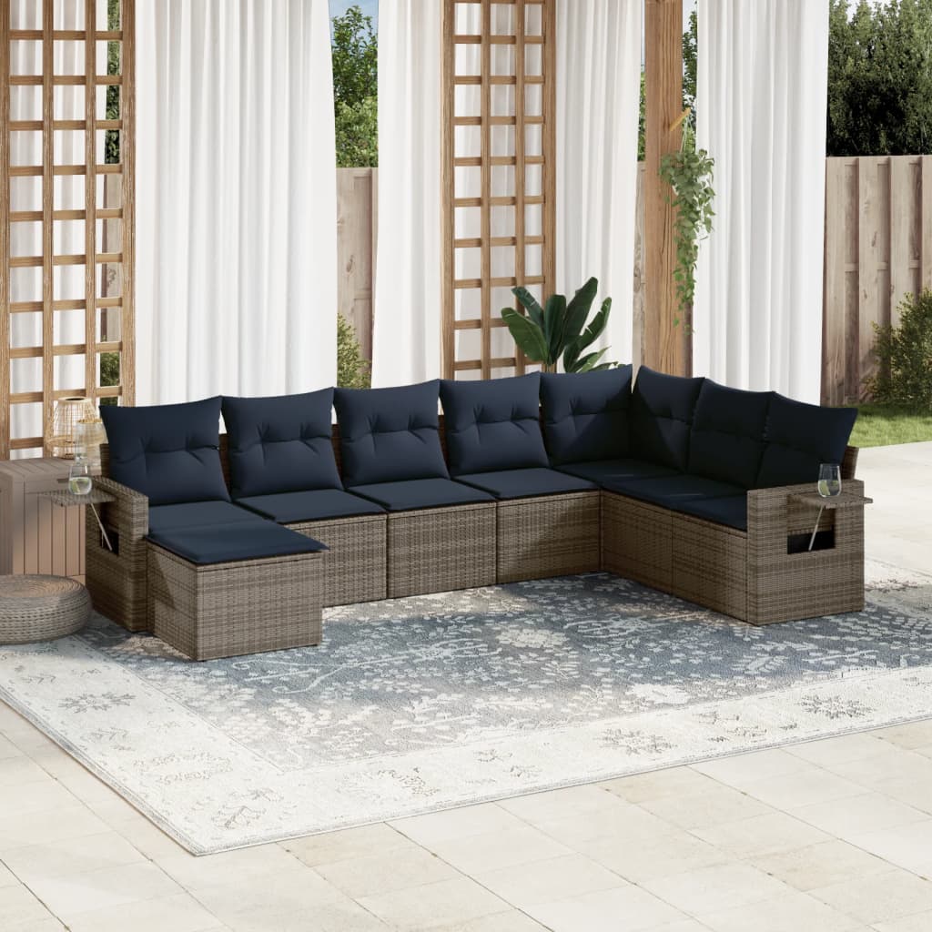 8-delige tuinbankset met kussens, grijs polyrotan is nu te koop bij PeponiXL, paradijselijk wonen!